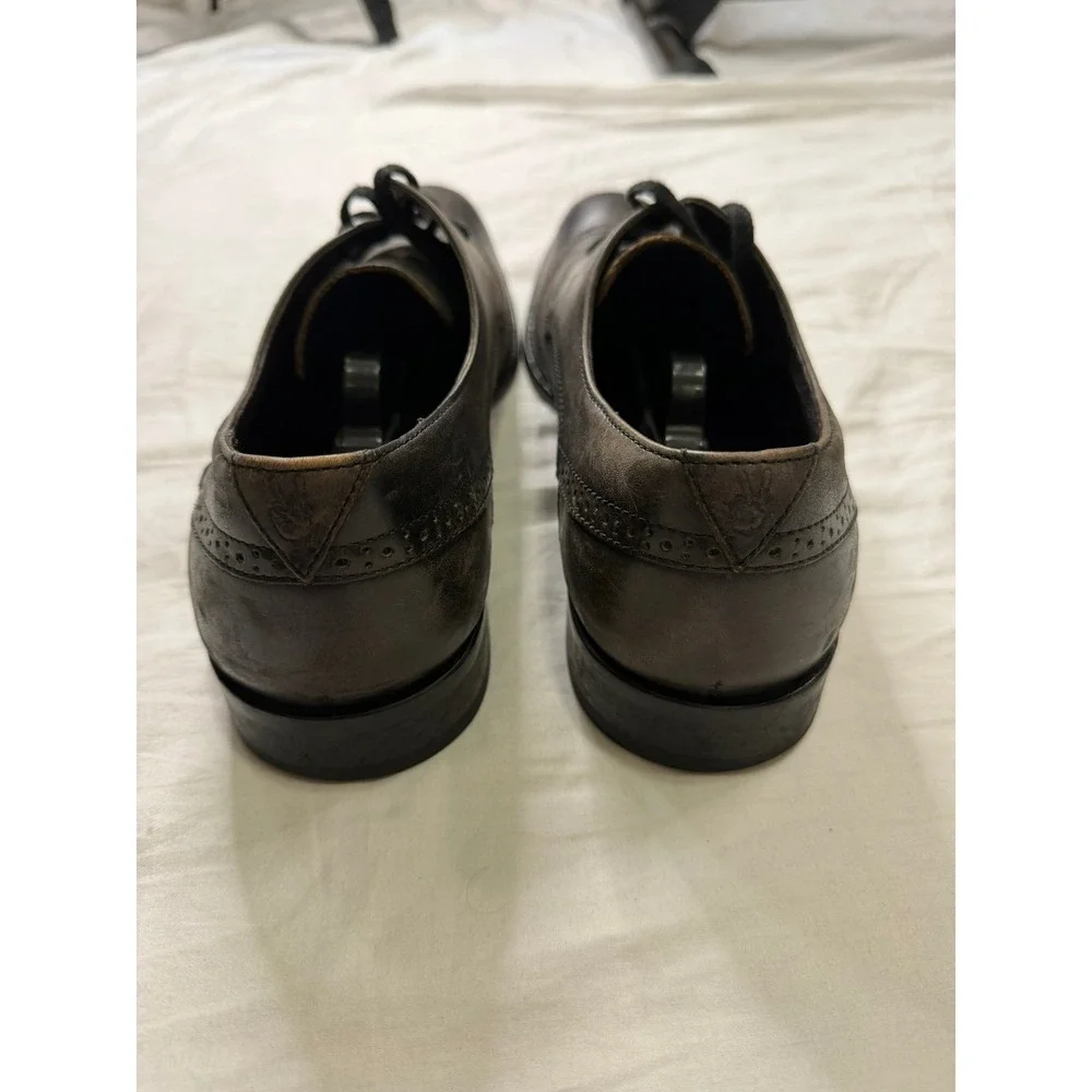 John Varvatos Star USA Mens Wingtip Derby Leather Shoes Distressed Grey Black